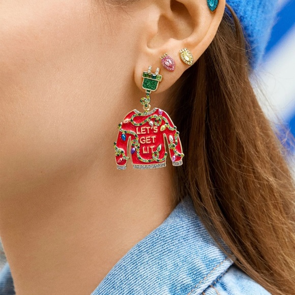 NWT 🎄 BaubleBar Ugly Sweater Statement Stud Earrings - Picture 3 of 5